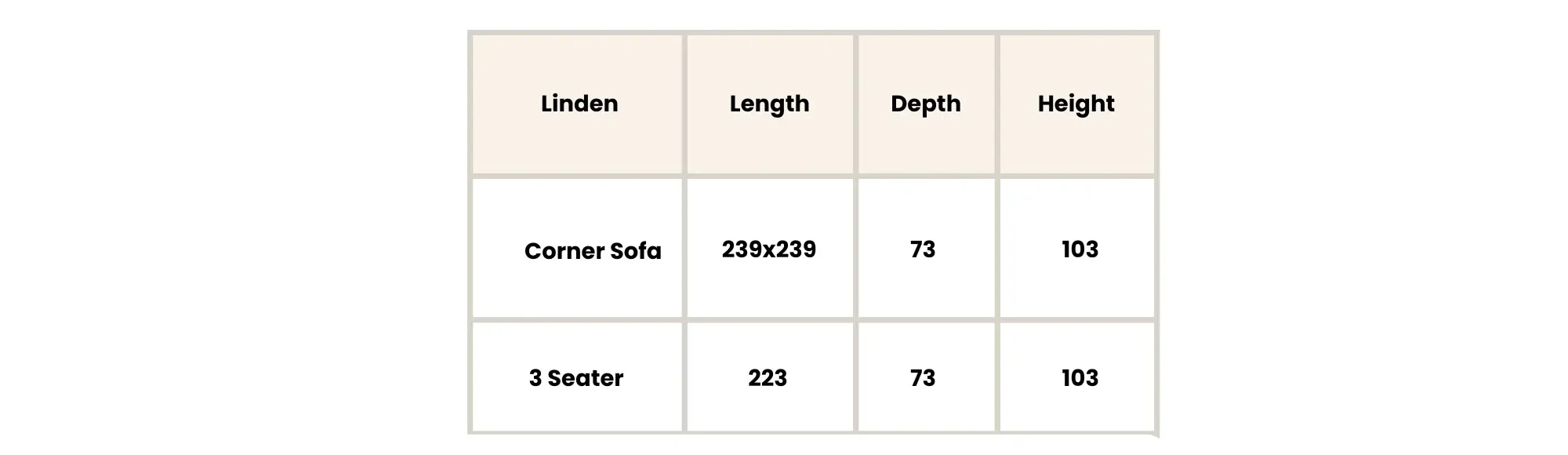 Linden Sofa Set Dimensions