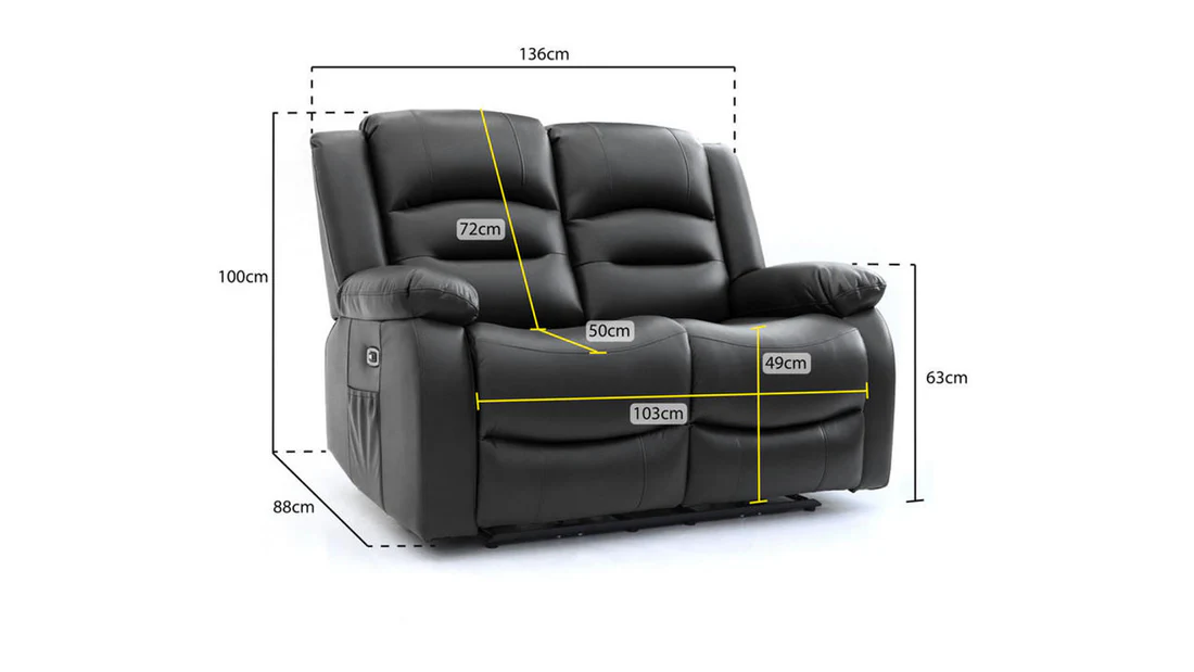Alva Recliner 2 Seater Dimension