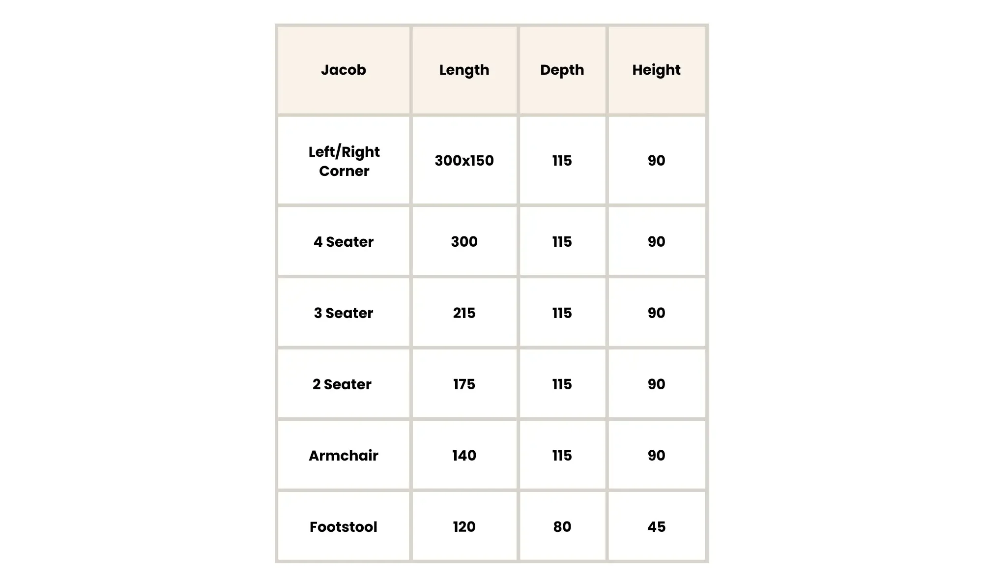 Jacob Sofa Set Dimensions