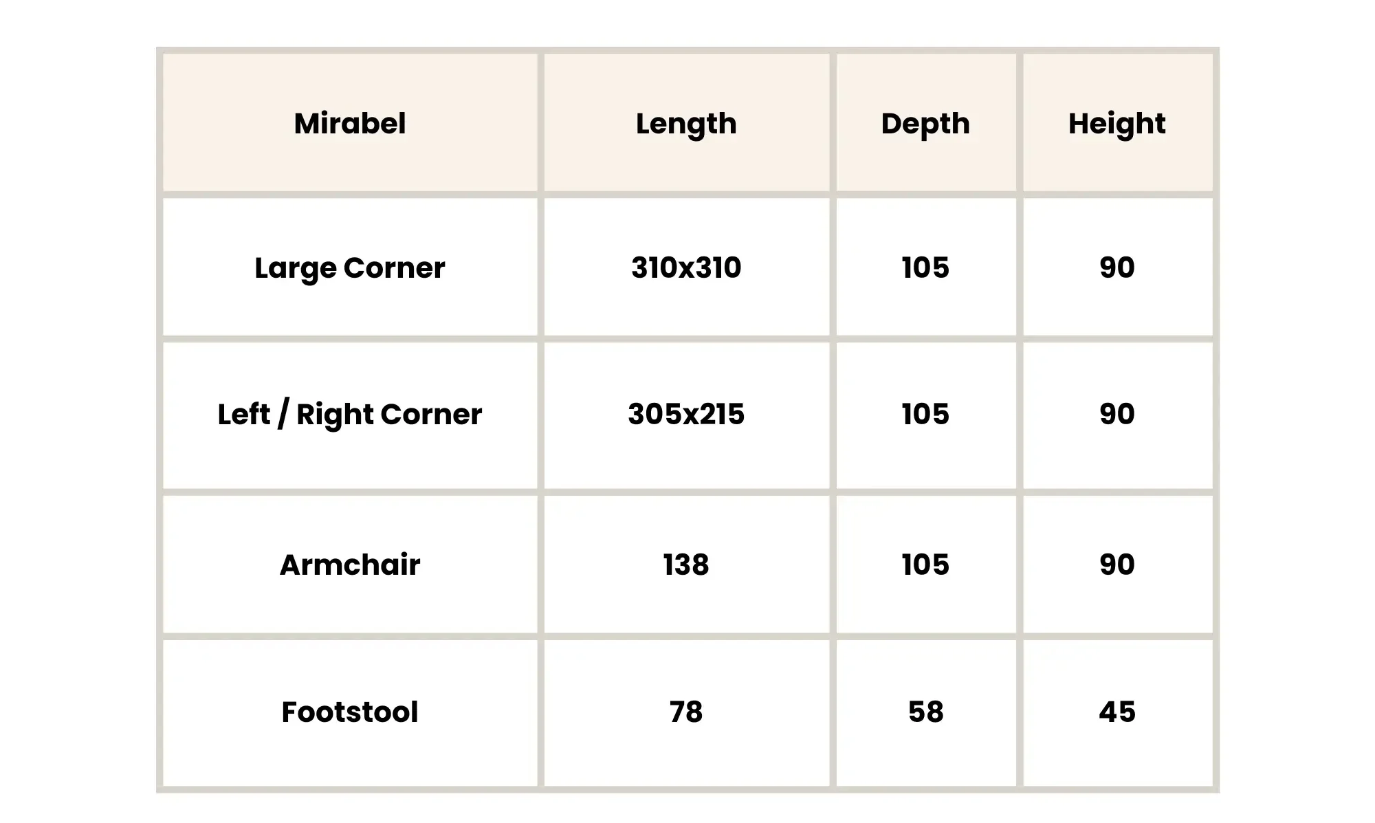 Mirabel Sofa Dimensions
