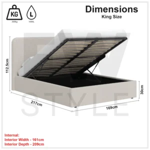 beige fabric king size ottoman storage bedframe Dimensions