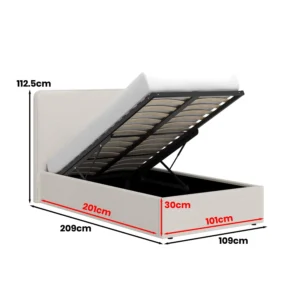 beige fabric single ottoman storage bedframe Dimensions