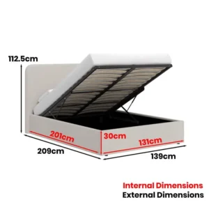 beige fabric small double ottoman storage bedframe