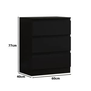Carlton 3 Drawer Bedside Table UK | Matt Black Dimension