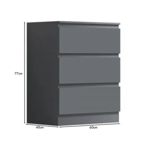 Carlton 3 Drawer Bedside Table UK | Matt Grey Dimension