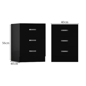 Tunis 3 Drawer Bedside Chest UK | Matt Black Dimension