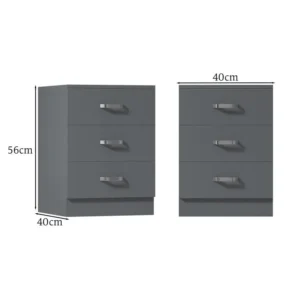 Tunis 3 Drawer Bedside Chest UK | Matt Grey Dimension