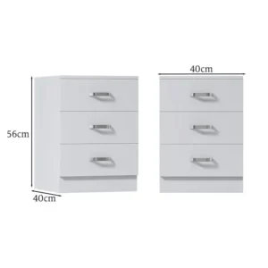 Tunis 3 Drawer Bedside Chest UK | Matt White Dimension