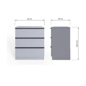 Lania Ripple Ridged 3 Drawer Chest UK | Matt Grey Dimension
