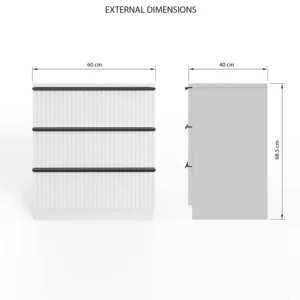 Lania Ripple Ridged 3 Drawer Chest UK | Matt White | Dimension