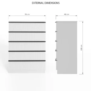 lania ripple ridged 5 drawer chest of drawers matt white dimension