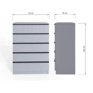 lania ripple ridged 5 drawer chest of drawers matt Grey dimension