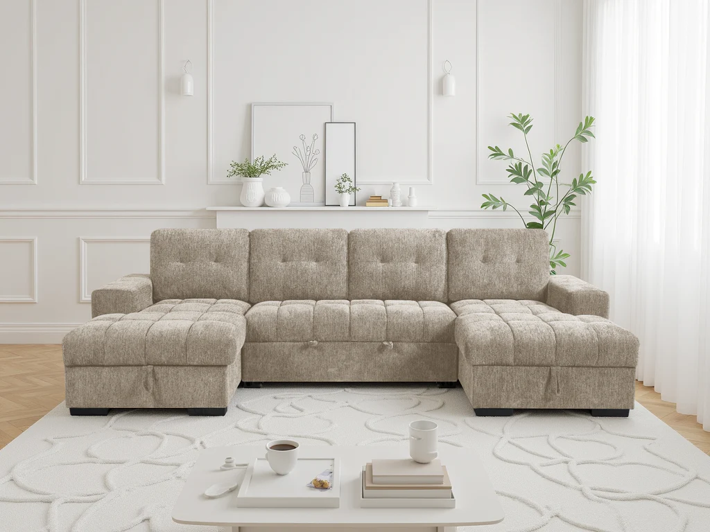 palermo-sofabed-beige-u-shape-corner Palermo U Shape Sofa Bed UK
