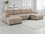 Shanghai Luxury U Shape Corner Sofabed – Green & Beige - Image 2