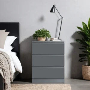 Carlton 3 Drawer Bedside Table UK | Matt Grey
