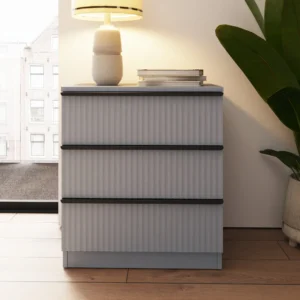 Lania Ripple Ridged 3 Drawer Chest UK | Matt Grey